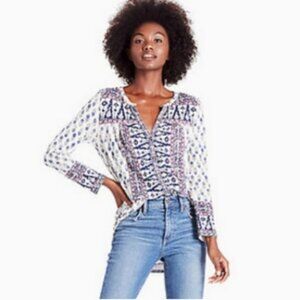 S Lucky Brand Blue White Purple Printed Blouse